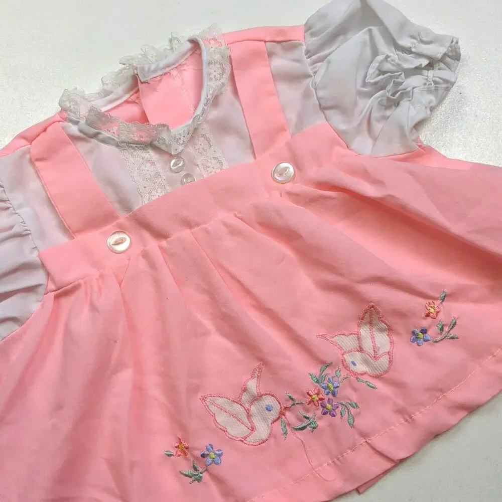 Vintage Swing Top Baby Girls Sz 3-6m Pink Turtledove 60/70s Embroidered